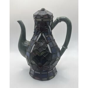 RARE Tiffany Style Stained Glass Mosaic Teapot Kettle Lantern Night Light Unique